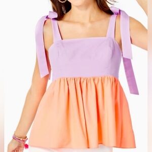 Lilly Pulitzer Anlee Cotton Top Purple Iris PB Bellini Color Block Size 12 💜🧡